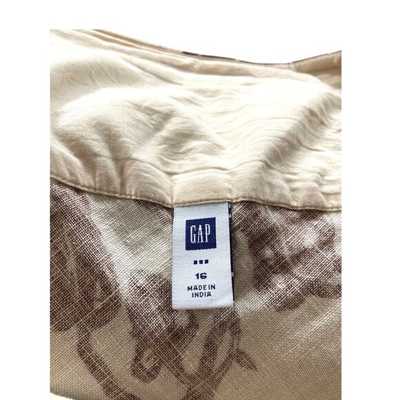 Gap Y2K (2002) Linen Floral Midi Skirt Brown Size 16 Plus Size Coastal Boho Cute - Picture 3 of 15